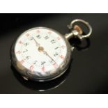 A 19TH CENTURY CONTINENTAL SILVER LADIES' POCKET WATCH Having red twenty-four hour markings, the