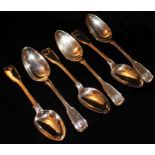 A MATCHED SET OF SIX VICTORIAN SILVER TABLESPOONS Fiddle thread and shell pattern, three George
