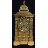 JAPY FRÈRES ET CIE, A 19TH CENTURY GILDED BRONZE MANTLE CLOCK Having a dome top set with crouching