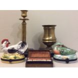 LIMOGES, TWO 20TH CENTURY PORCELAIN ANIMAL TRINKET BOXES Modelled as two farmyard birds, inscribed