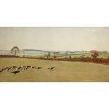 PETER J. CARTER, A 20TH CENTURY WATERCOLOUR Two figures on horseback highlighted in white,