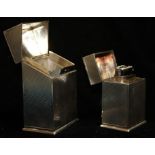 A VINTAGE ITALIAN SILVER CIGARETTE BOX AND MATCHING TABLE RECTANGULAR LIGHTER With hinged lid and