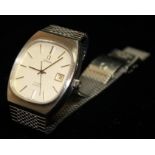 OMEGA, DEVILLE, A VINTAGE GENT'S STAINLESS STEEL WRISTWATCH The rectangular dial with calendar