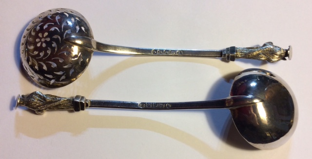 FRANCIS STONE, A PAIR OF VICTORIAN EXETER SILVER APOSTLE LADLES Having figural finials and one - Image 3 of 3