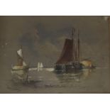 THOMAS BUSH HARDY, 1842 - 1897, WATERCOLOUR Boats offshore, dated 1876, framed and glazed. (17cm x
