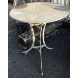 A 20TH CENTURY ZINC TOP GARDEN TABLE. (w 50cm x h 70cm)