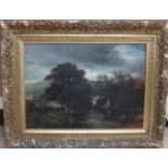DAVID COX, 1783 - 1859, OIL ON CANVAS Landscape, Welsh riverside, giltwood and gesso framed. (44cm x