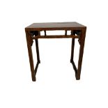 A 20TH CENTURY CHINESE HARDWOOD CENTRE TABLE. (d 53cm x w 71cm x h 78cm)