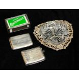 A COLLECTION OF VINTAGE SILVER SMOKING ACCESSORIES To include a vesta case with scrolled