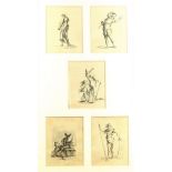 AFTER SALVATOR ROSA, A SET OF FIVE EARLY 19TH CENTURY PEN AND INK SKETCHES Of a Soldier and other