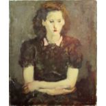 AN OIL ON CANVAS Portrait of a seated young lady, indistinctly signed lower right. (65cm x 80cm)