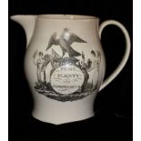 AN EARLY 19TH CENTURY CREAMWARE POTTERY JUG COMMEMORATING AMERICAN INDEPENDENCE Black transfer