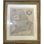 AN ANTIQUE COLOURED ENGRAVING MAP OF ENGLAND AND WALES Marked in a cartouche upper right 'From the
