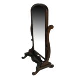 A VICTORIAN MAHOGANY FULL LENGTH CHEVALIER MIRROR. (w 85.5cm x d 62cm x h 159cm)