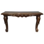 MANNER OF GILLOWS, A LARGE 19TH CENTURY MAHOGANY CONSOLE TABLE The rectangular top on scrolling