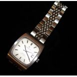 OMEGA, CONSTELLATION, A GENT'S STAINLESS STEEL WRISTWATCH The rectangular silver tone dial set