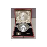 A MID 20TH CENTURY SILVER CHRISTENING SET Comprising of a quaich and spoon, contained in a fitted