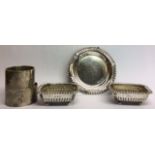 A COLLECTION OF VICTORIAN SILVER AND LATER TRINKET ITEMS Including a pair of salts with gadrooned