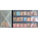 A COLLECTION OF TWENTY-ONE VICTORIAN POSTAGE STAMPS Including a penny black, two penny blues and one