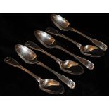 A MATCHED SET OF SIX VICTORIAN DESSERT SPOONS Fiddle thread and shell pattern, four being George