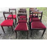 A 19TH CENTURY HARLEQUIN SET OF EIGHT MAHOGANY BAR BACK CHAIRS.