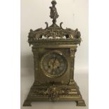 A 19TH CENTURY BRASS CASED MANTLE CLOCK Having a concave silvered chapter ring with Roman numerals