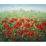 A 20TH CENTURY OIL ON CANVAS Poppy field, signed lower right 'C. Benolt' and framed. (50cm x