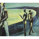 OIL ON CANVAS Abstract, nude figures on a beach, unframed. (122cm x 92cm)