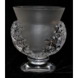 LALIQUE, FRANCE, A 20TH CENTURY FROSTED LEAF GLASS BALUSTER VASE With clear glass leaf design,