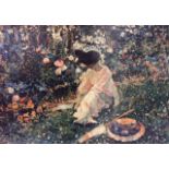 IN THE MANNER OF MONET, A 20TH CENTURY OIL ON CANVAS Landscape, an Edwardian style lady seated in a