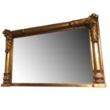 A 19TH CENTURY WATER GILT FRAMED OVERMANTEL MIRROR The bevelled plate flanked by acanthus carved