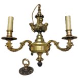 A 20TH CENTURY GILT BRASS ELECTROLIER/CHANDELIER Having a fluted finial, set with three classical