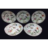 THREE EARLY 19TH CENTURY 'FOLCH' DINNER PLATES Decorated with birds amongst foliage and stamped to