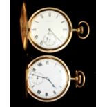 ELGIN, AMERICA, TWO EARLY 20TH CENTURY GOLD PLATED FULL HUNTER GENT'S POCKET WATCHES The case