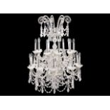 A LARGE AND IMPRESSIVE 18TH CENTURY AND LATER VENETIAN MOULDED AND CUT GLASS TWENTY LIGHT CHANDELIER