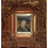 AFTER REMBRANDT, OIL ON METAL Portrait of the artist, contained in a swept gilt frame and