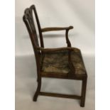 A GEORGE III CHIPPENDALE PERIOD MAHOGANY OPEN ARMCHAIR With pierced splat back over drop in seat,