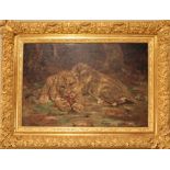 WILLIAM WALLS, 1860, OIL ON CANVAS Lion cubs at rest, in a good heavy decorative gilt frame. (91cm x