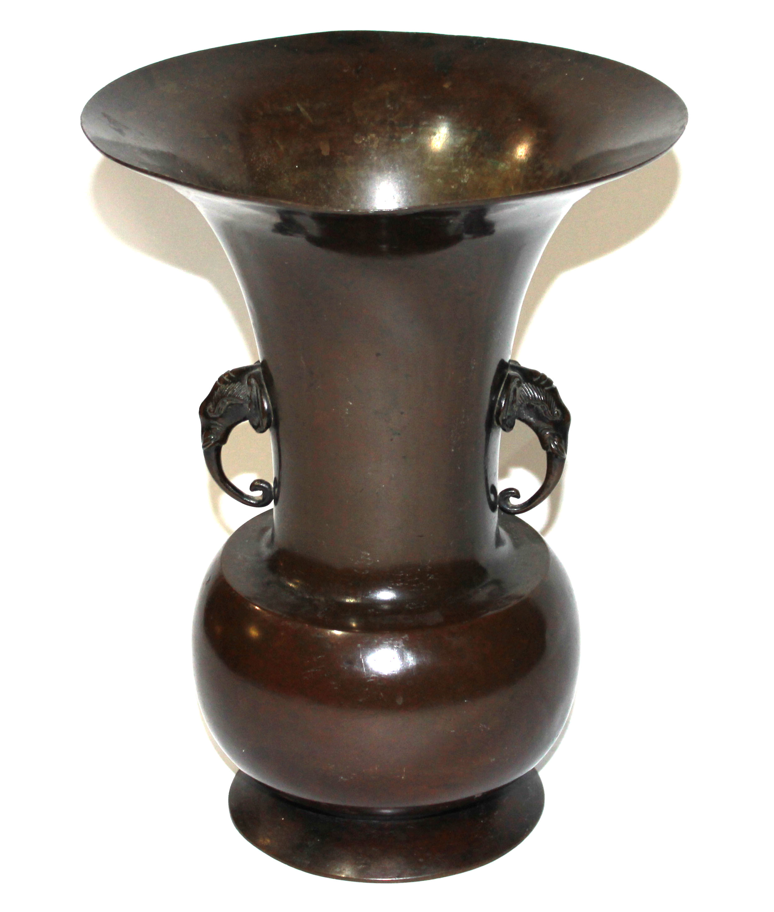 A LARGE JAPANESE BRONZE VASE, CIRCA 1800 With dark brown patination, the flared neck rising from the