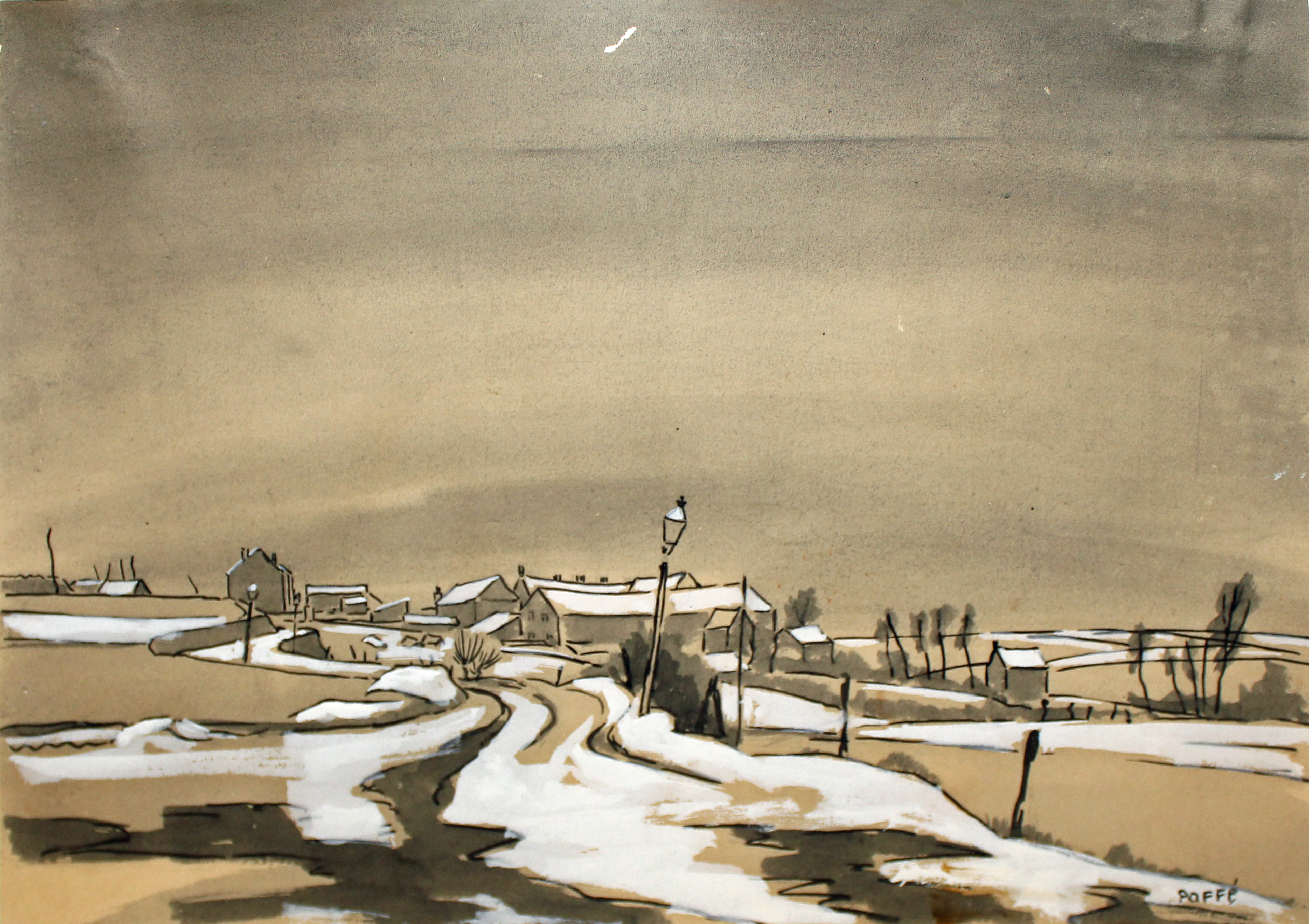 ANDRE POFFE, 1911 - 1990, A CONTINENTAL LANDSCAPE Winter scene of a rural village, signed lower