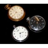 A COLLECTION OF THREE VINTAGE GENT'S POCKET WATCHES Including a gold plated Ingersol, stainless