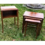 A REGENCY STYLE MAHOGANY NEST OF THREE TABLE Along with an open front bedside table.