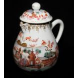 A MEISSEN STYLE QIANLONG SPARROW BEAK JUG AND COVER Decorated with an European harbour scene, with