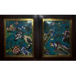 A PAIR OF JIAQING RECTANGULAR FRAMED CLOISONNÉ PLAQUES Decorated with pavilions and mountains on a