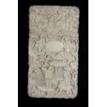 A SMALL IVORY CARD CASE AND COVER, CIRCA 1850 Decorated with garden scenes. (3¼")