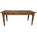 A PINE FARMHOUSE TABLE With two frieze drawers, raised on turned legs. (180cm x 90cm x 78cm)