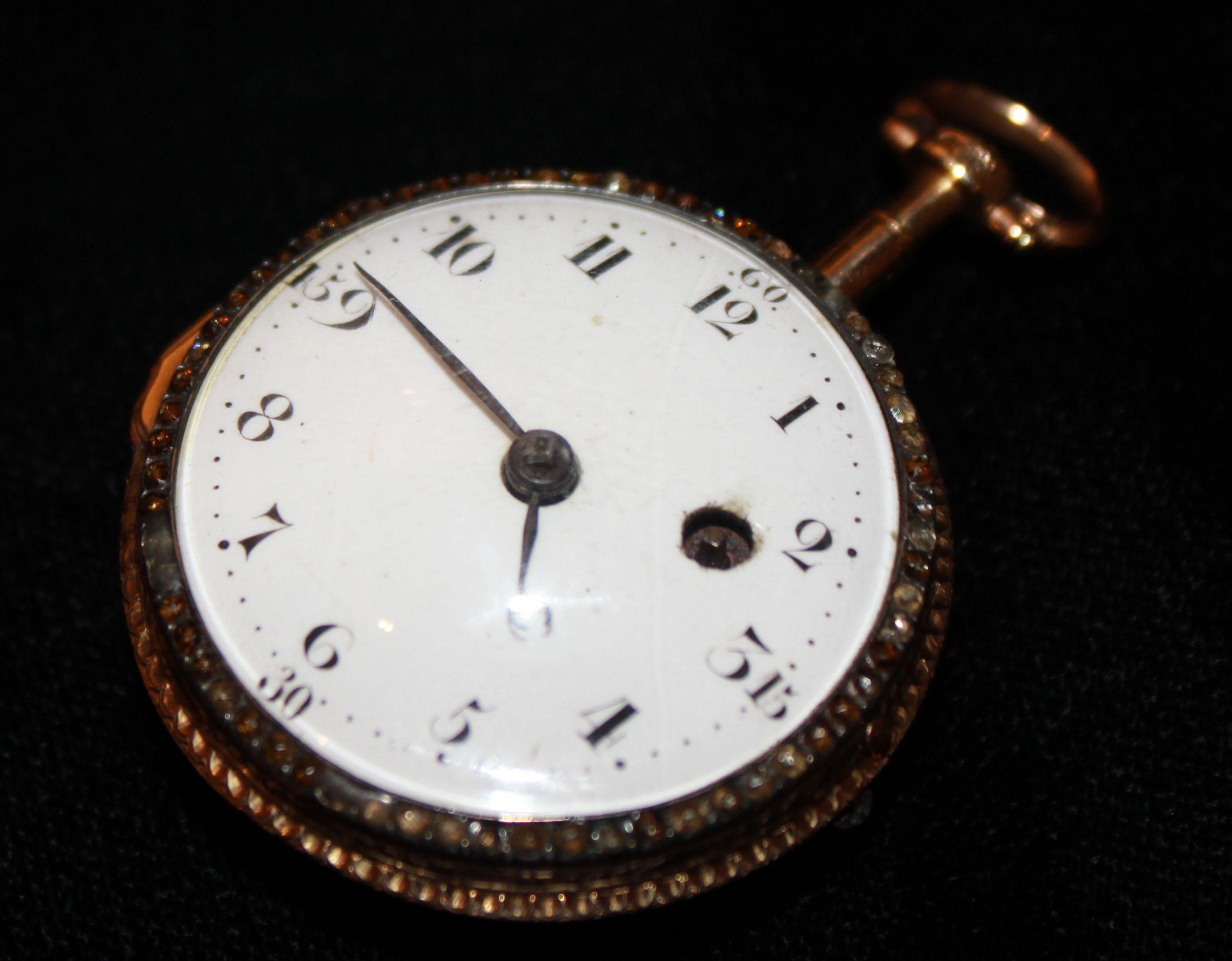 LEPINE, PARIS, AN 18TH CENTURY YELLOW METAL, ENAMEL AND PASTE SET VERGE POCKET WATCH Having a - Image 2 of 4