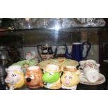 A COLLECTION OF VICTORIAN AND LATER POTTERY To include a teapot and stand, hand painted in the Imari