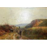 HELEN THORNYCROFT, 1848 - 1912, A 19 TH CENTURY OIL ON CANVAS Landscape, cattle on a track, signed