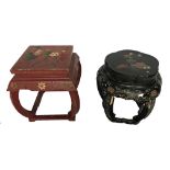 TWO 20TH CENTURY LACQUERED POT STANDS With chinoiserie decoration.